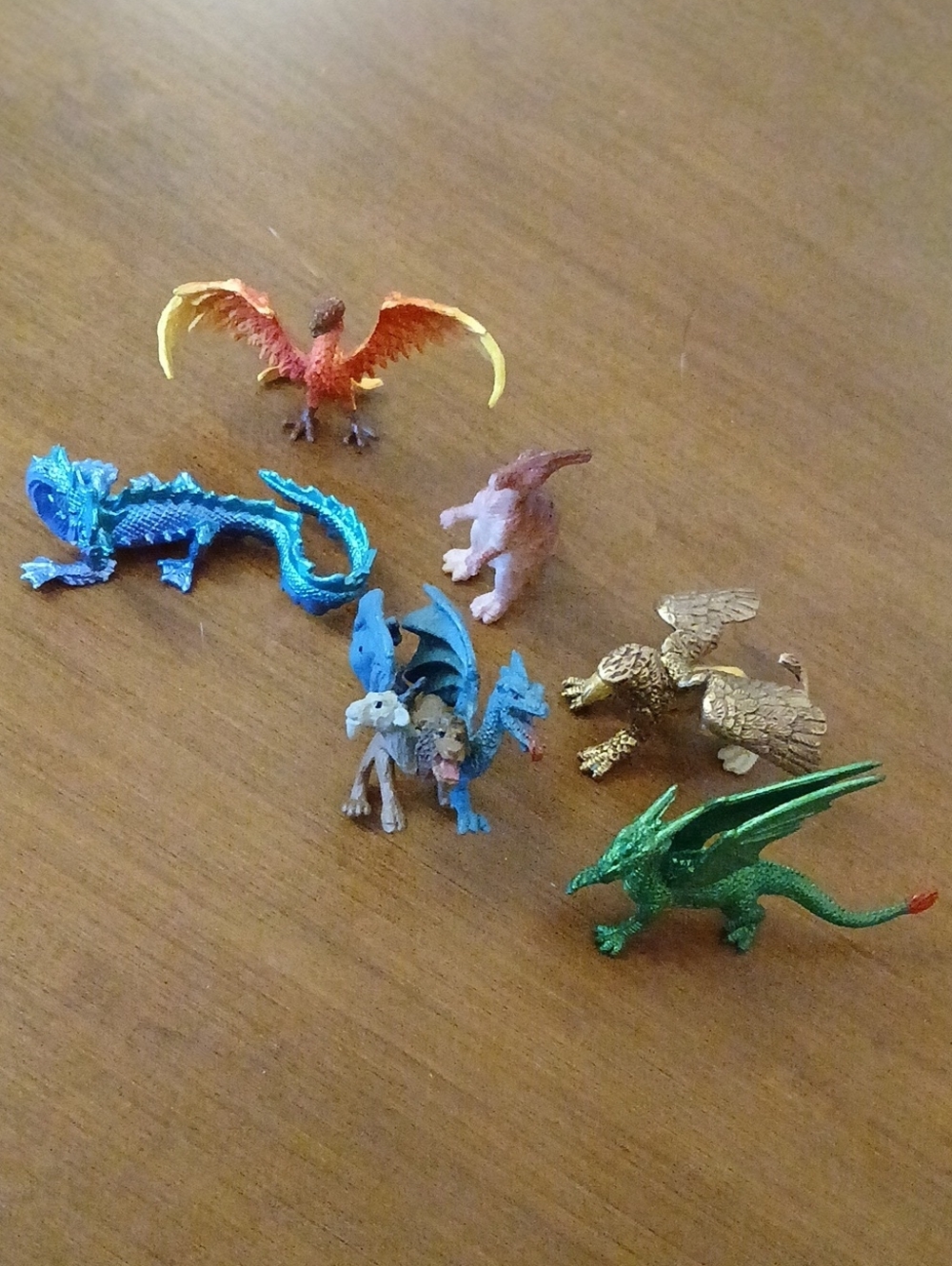 Lot Of 6 Safari Mini Dragon & Mythical Creature Figurine Set -Green, Blue, Gold,